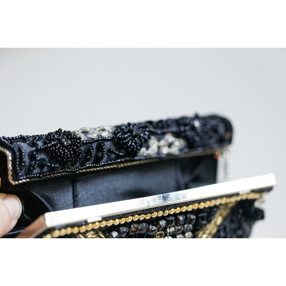 Vintage Black Beaded Sequin Latch Closure Little Evening Purse - Picture 8 of 8